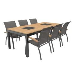 OUTLIV. Davos Gartenmöbelset 7-teilig Stapelsessel Mit Linz Tisch 220x100 Cm Anthrazit/Grau -Outliv 1173175 3