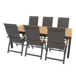 OUTLIV. Davos Gartenmöbelset 7-teilig Klappsessel Mit Linz Tisch 220x100 Cm Anthrazit/Grau