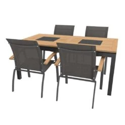 OUTLIV. Davos Gartenmöbelset 5-teilig Stapelsessel Mit Linz Ausziehtisch 180/240x100 Cm Anthrazit/Grau -Outliv 1173395 3