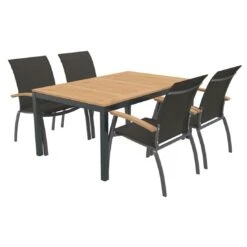 OUTLIV. Davos Gartenmöbelset 5-teilig Stapelsessel Mit Alpha Ausziehtisch 150/210x90 Cm Anthrazit/Grau