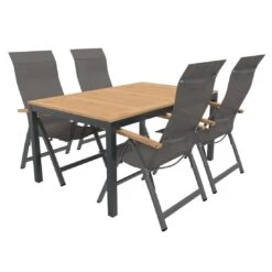 OUTLIV. Davos Gartenmöbelset 5-teilig Klappsessel Mit Alpha Ausziehtisch 150/210x90 Cm Anthrazit/Grau