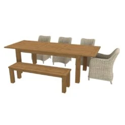 OUTLIV. Oxford Gartenmöbelset 6-teilig Geflecht-Diningsessel Mit Ausziehtisch 200/260x100 Cm Braun/Teak -Outliv 1175210 6