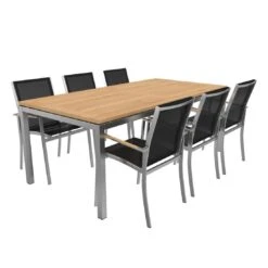 OUTLIV. Oviedo Gartenmöbelset 8-teilig Stapelsessel Mit OUTLIV. Tisch 200x100 Cm Edelstahl/Schwarz