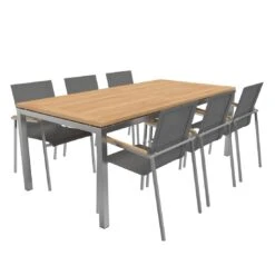 OUTLIV. Rimini Gartenmöbelset 8-tlg. Tisch 200x100cm Edelstahl/Silber-Schwarz