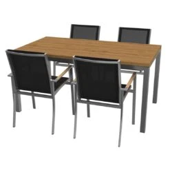 OUTLIV. Oviedo Gartenmöbelset 5-teilig Stapelsessel Mit Rimini Tisch 160x90 Cm Edelstahl/Schwarz -Outliv 1177014 3