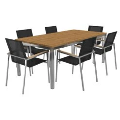 OUTLIV. Rimini Gartenmöbelset 7-tlg. Tisch 200x100 Cm Edelstahl/Schwarz