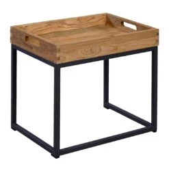 OUTLIV. Tray Beistelltisch 40x30cm Stahl/Teak Recycelt Schwarz/Teak