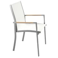 OUTLIV. Oviedo Stapelsessel Edelstahl/Textilene Mit Teakarmlehnen Weiß -Outliv 836124 2