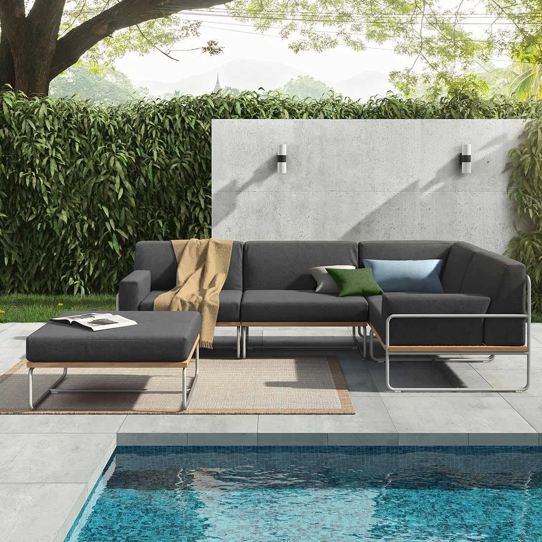 OUTLIV. Largo Ecklounge 5-teilig Stahl/Akazie mit Kissen Silber/Dunkelgrau OUTLIV. Largo Ecklounge 5-teilig Stahl/Akazie Mit Kissen Silber/Dunkelgrau -Outliv 854428 1