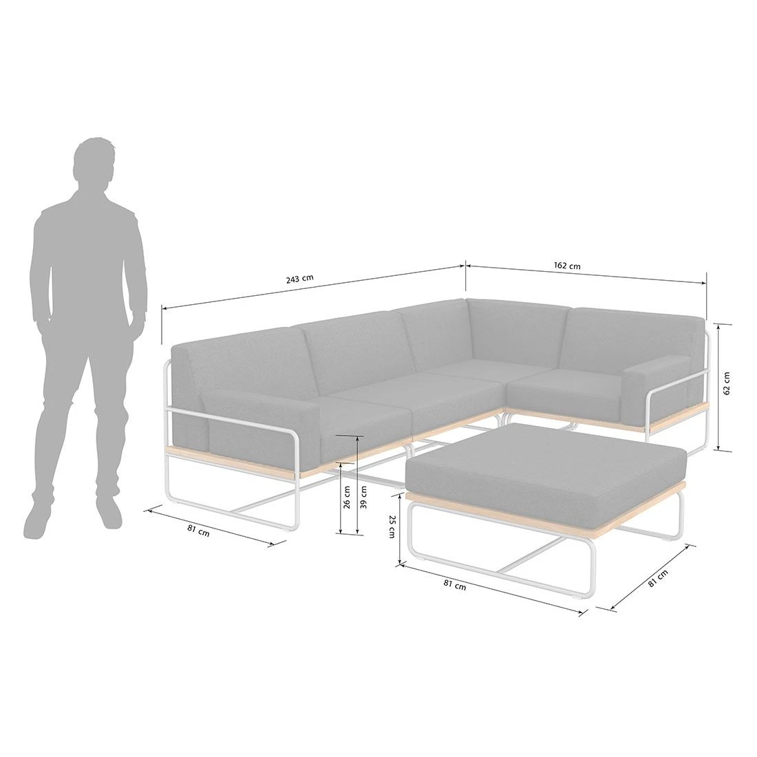 OUTLIV. Largo Ecklounge 5-teilig Stahl/Akazie mit Kissen Silber/Dunkelgrau OUTLIV. Largo Ecklounge 5-teilig Stahl/Akazie Mit Kissen Silber/Dunkelgrau -Outliv 854428 3