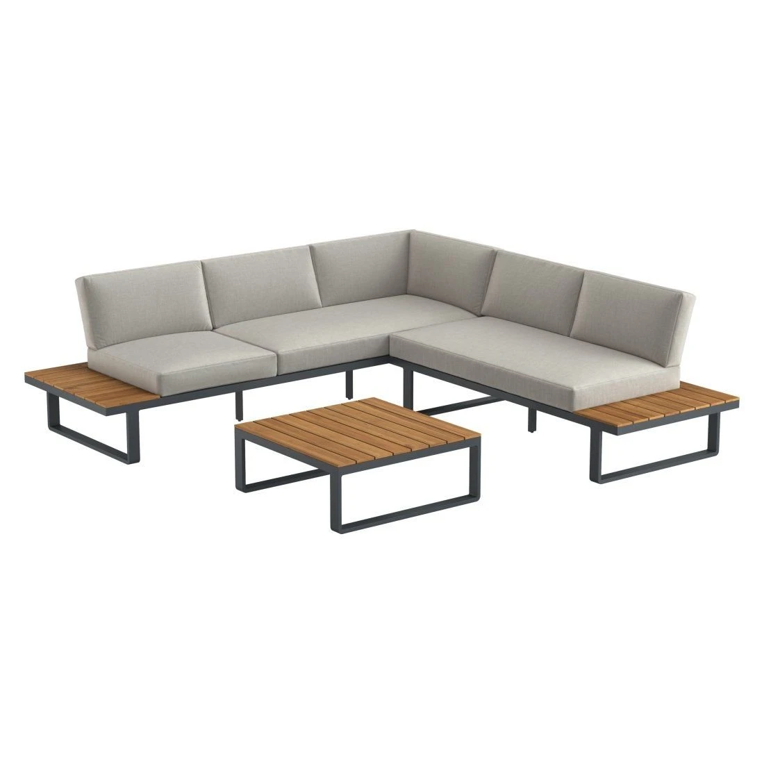 OUTLIV. Albufeira Ecklounge 3-teilig Aluminium/Akazie/Polster Schwarz/Teaklook/Royal Stone Grey OUTLIV. Albufeira Ecklounge 3-teilig Aluminium/Akazie/Polster Schwarz/Teaklook/Royal Stone Grey -Outliv 931813 2