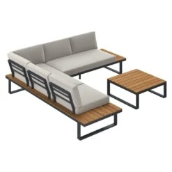 OUTLIV. Albufeira Ecklounge 3-teilig Aluminium/Akazie/Polster Schwarz/Teaklook/Royal Stone Grey 3 OUTLIV. Albufeira Ecklounge 3-teilig Aluminium/Akazie/Polster Schwarz/Teaklook/Royal Stone Grey -Outliv 931813 4