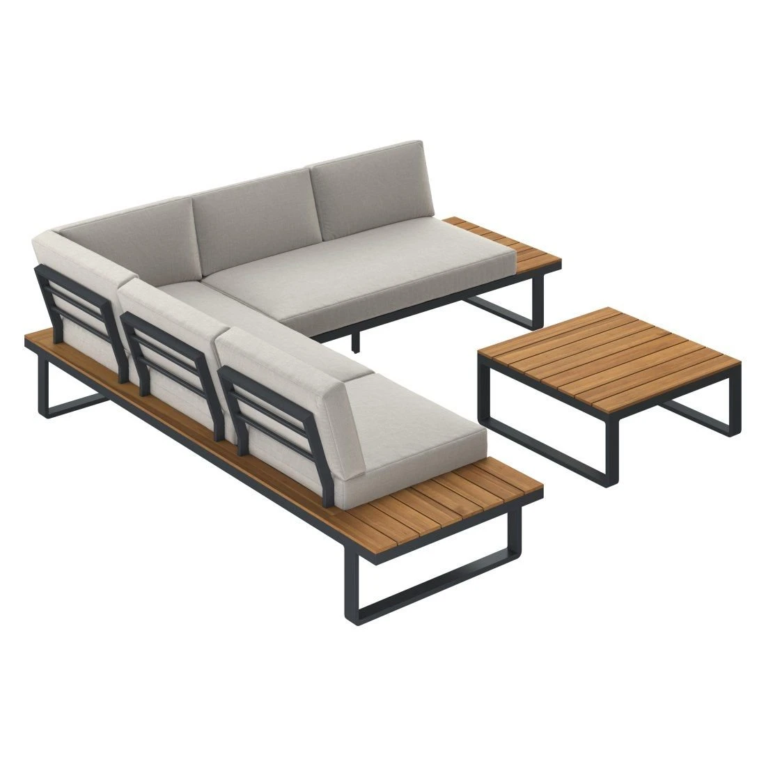 OUTLIV. Albufeira Ecklounge 3-teilig Aluminium/Akazie/Polster Schwarz/Teaklook/Royal Stone Grey OUTLIV. Albufeira Ecklounge 3-teilig Aluminium/Akazie/Polster Schwarz/Teaklook/Royal Stone Grey -Outliv 931813 4