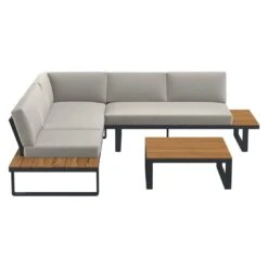 OUTLIV. Albufeira Ecklounge 3-teilig Aluminium/Akazie/Polster Schwarz/Teaklook/Royal Stone Grey 4 OUTLIV. Albufeira Ecklounge 3-teilig Aluminium/Akazie/Polster Schwarz/Teaklook/Royal Stone Grey -Outliv 931813 5
