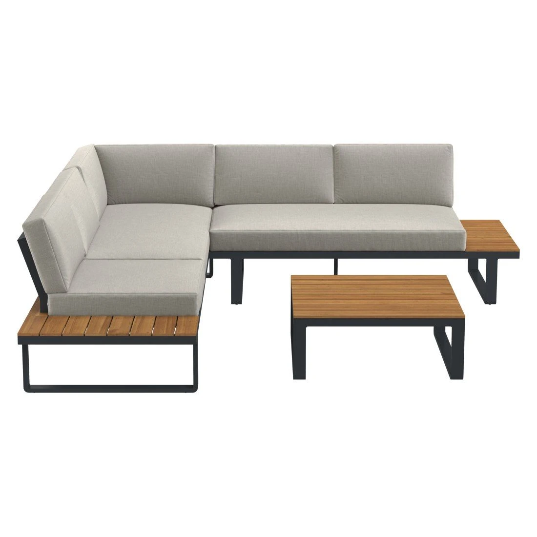 OUTLIV. Albufeira Ecklounge 3-teilig Aluminium/Akazie/Polster Schwarz/Teaklook/Royal Stone Grey OUTLIV. Albufeira Ecklounge 3-teilig Aluminium/Akazie/Polster Schwarz/Teaklook/Royal Stone Grey -Outliv 931813 5