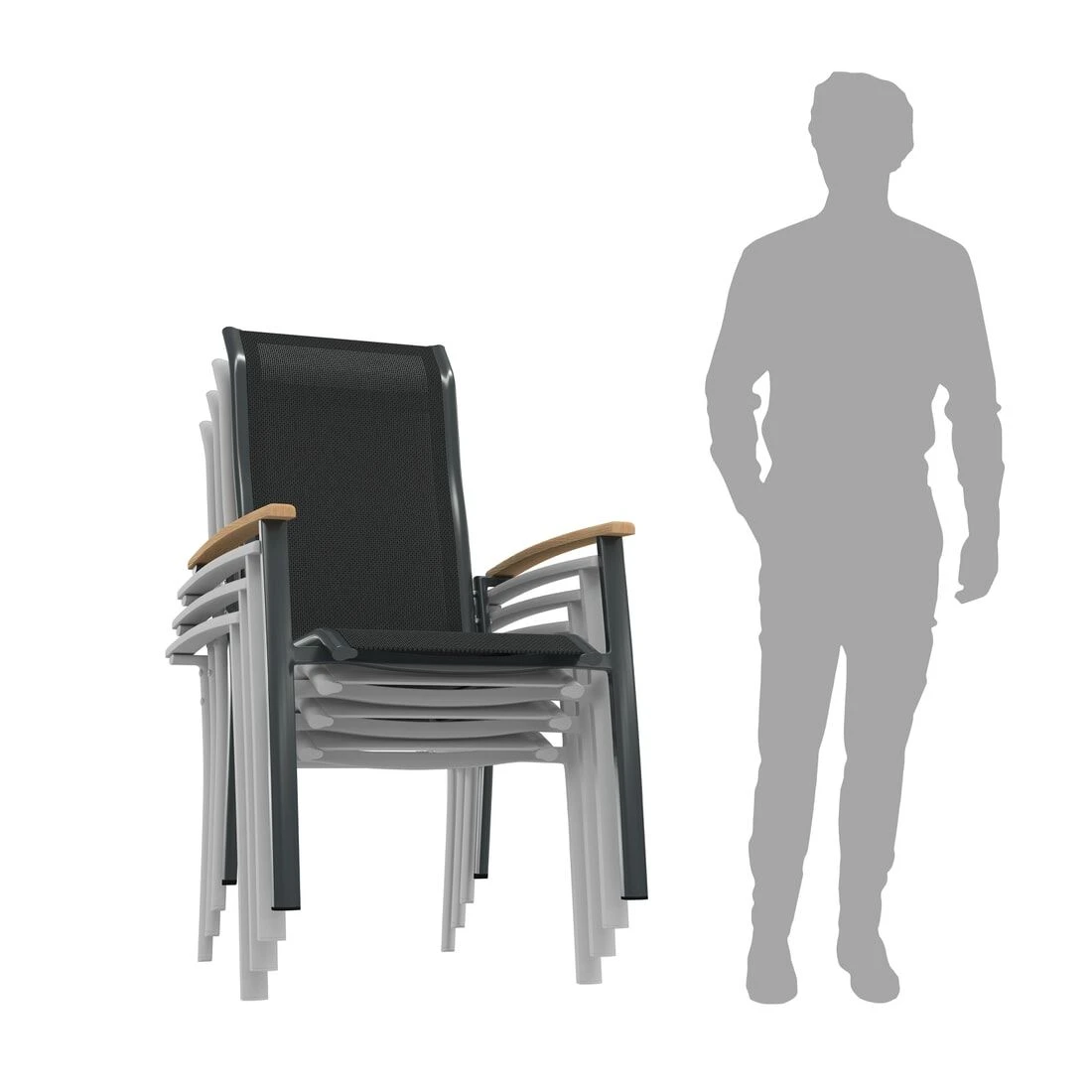 OUTLIV. Alpha Stapelsessel Aluminium/Textilene Teakarmlehnen Anthrazit/Schwarz OUTLIV. Alpha Stapelsessel Aluminium/Textilene Teakarmlehnen Anthrazit/Schwarz -Outliv 987187 6