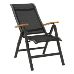 OUTLIV. Alpha Klappsessel Aluminium/Textilene Teakarmlehnen Anthrazit/Schwarz -Outliv 987396 6