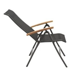 OUTLIV. Alpha Klappsessel Aluminium/Textilene Teakarmlehnen Anthrazit/Schwarz -Outliv 987396 7