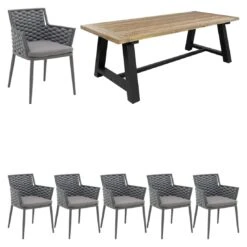 OUTLIV. Leon Gartenmöbelset 7-tlg. Tisch 240x100 Cm Anthrazit/Anthrazit-Blau-Meliert