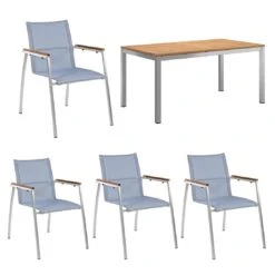 OUTLIV. Tokyo Gartenmöbelset 5-tlg. Tisch 160x90cm Silber/Grau