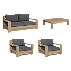 OUTLIV. Castello Loungeset 4-tlg. Recycelt Teak/Sunproof Natur/Dunkelgrau -Outliv castello loungeset 4 tlg teak olefin 1392284 3