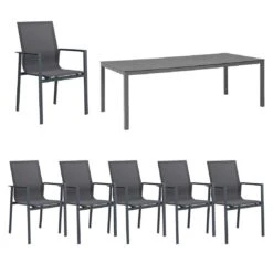 OUTLIV. Atlanta Gartenmöbelset 7-tlg. Mit Tisch 220x100cm Anthrazit/Schwarz