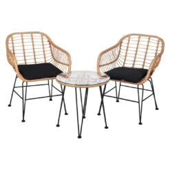 OUTLIV. Gartenmöbel-Set 3-teilig Stahl/Geflecht Natur