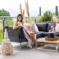 OUTLIV. Capri Gartensofa Schwarz -Outliv outliv capri 3 sitzersofa edelstahl teak inklusive kissen schwarz 1168940 11