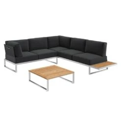 OUTLIV. Capri Ecklounge 3tlg Edelstahl/Teak Schwarz -Outliv outliv capri loungegruppe 3tlg edelstahl teak schwarz 1182393 3