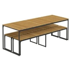 OUTLIV. Floris Gartenmöbel-Set 3-tlg. Mit Tisch 210x78cm Schwarz -Outliv outliv floris diningset 210cm 3 teilig stahl akazie schwarz 1239813 3