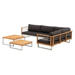OUTLIV. Hawaii Ecklounge Edelstahl/Teak/Polster Dunkelgrau -Outliv outliv hawaii loungeecke edelstahl teak polster 1340782 5