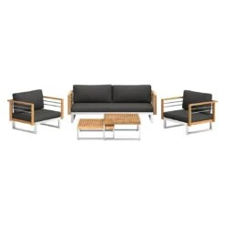 OUTLIV. Hawaii Loungeset 4-tlg. Edelstahl/Teak/Polster Dunkelgrau -Outliv outliv hawaii sofagruppe 4 tlg edelstahl teak polster 1340760 4