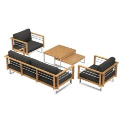 OUTLIV. Hawaii Loungeset 4-tlg. Edelstahl/Teak/Polster Dunkelgrau -Outliv outliv hawaii sofagruppe 4 tlg edelstahl teak polster 1340760 5