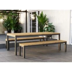 OUTLIV. Kobe Gartenmöbel-Set 3-tlg. Tisch 220x100cm Anthrazit/Natur