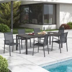 OUTLIV. Kobe Gartenmöbel-Set 7-tlg. Tisch 220x100cm Anthrazit/Zement Dunkel