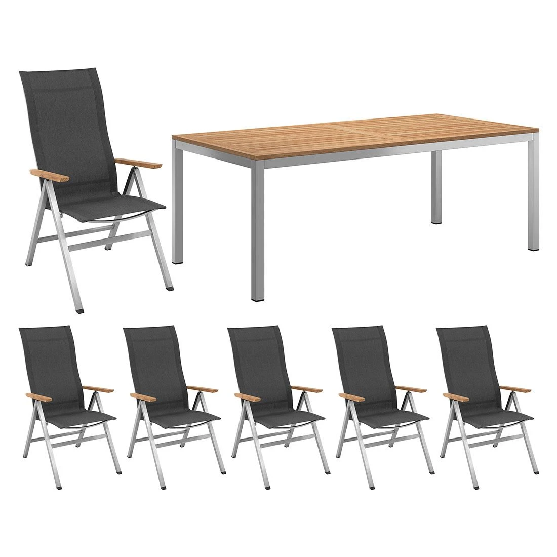 OUTLIV. Kreta Gartenmöbelset 7-tlg. Klappsessel mit Tisch 220x100cm Silber/Coal OUTLIV. Kreta Gartenmöbelset 7-tlg. Klappsessel Mit Tisch 220x100cm Silber/Coal -Outliv outliv kreta gartenmoebelset 7 tlg mit tisch 220x100cm 1443973 1