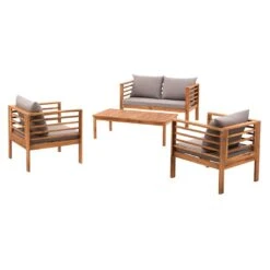OUTLIV. Odense Loungeset 4-tlg. Akazie/Polyester Teak Look/Hellgrau -Outliv outliv odense sofagruppe 4 tlg akazie polyester teak look hellgrau 1241397 6