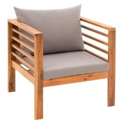 OUTLIV. Odense Loungeset 4-tlg. Akazie/Polyester Teak Look/Hellgrau -Outliv outliv odense sofagruppe 4 tlg akazie polyester teak look hellgrau 1241397 9