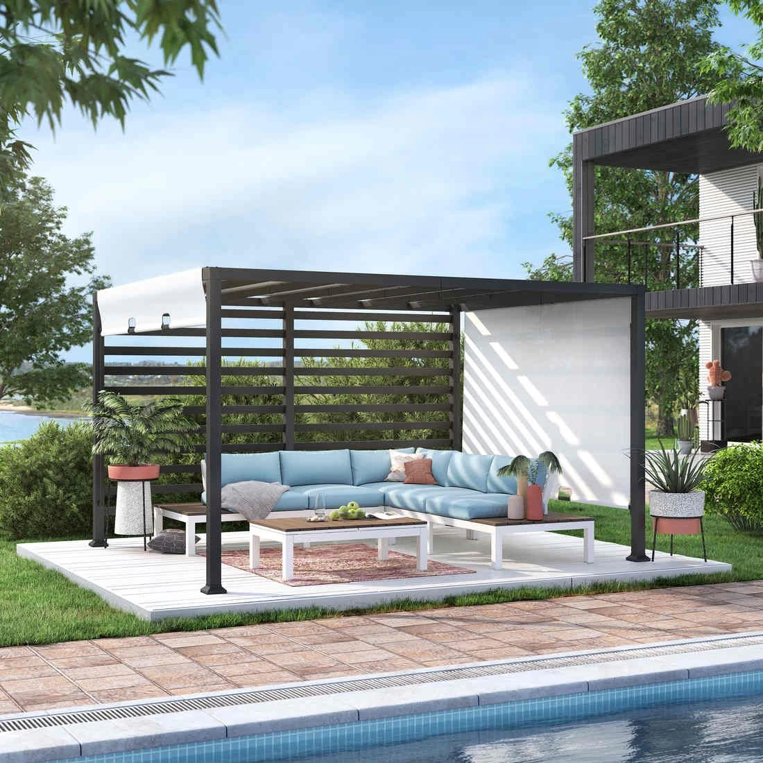 OUTLIV. Gartenpergola 305x366cm Stahl/Stoff Schwarz/Weiß OUTLIV. Gartenpergola 305x366cm Stahl/Stoff Schwarz/Weiß -Outliv outliv pergola 305x366cm stahl stoff 1396607 2