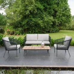 OUTLIV. Reims Loungeset 4-tlg. Stahl/Rope Teaklook/Anthrazit