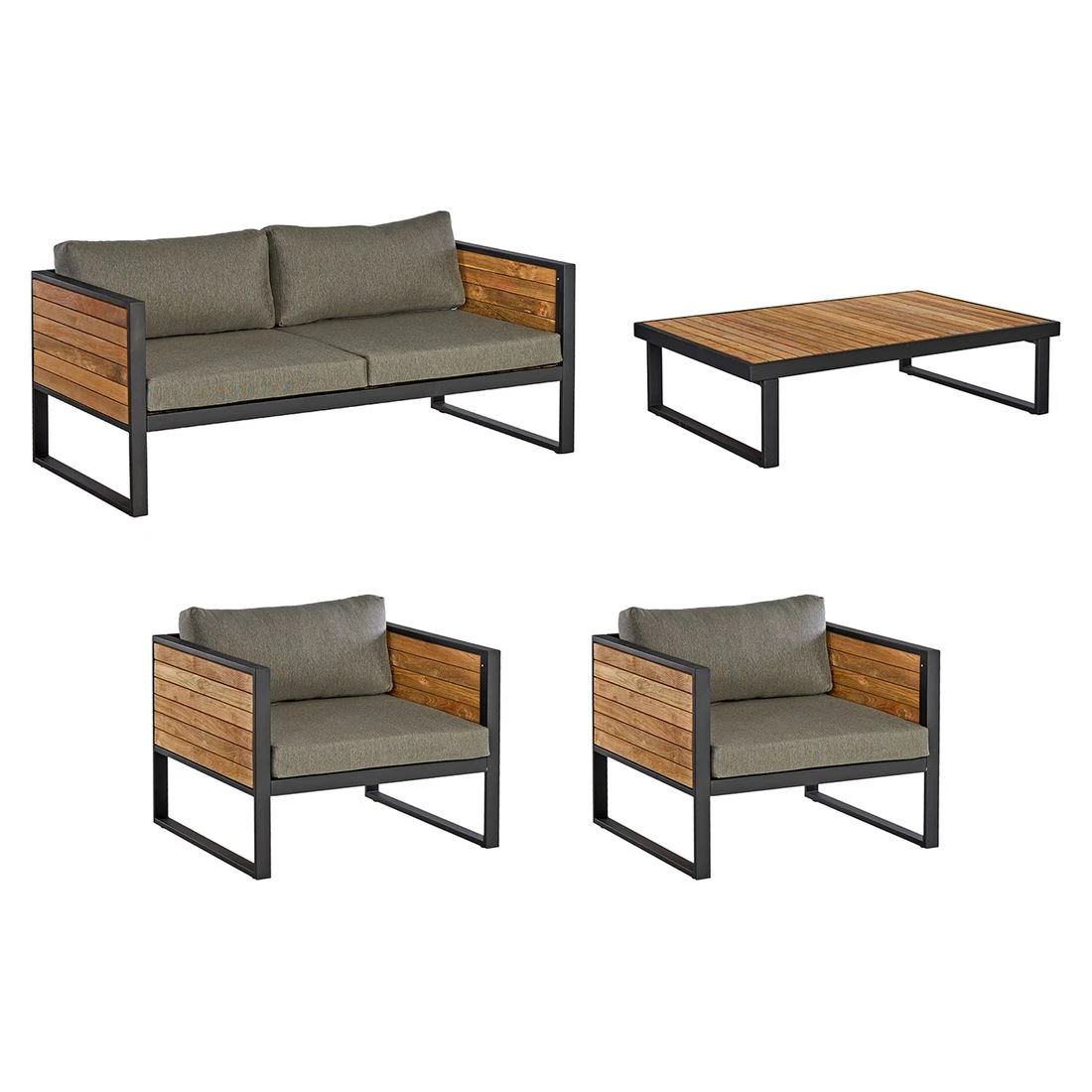 OUTLIV. Rhodos Loungeset 4-tlg. Aluminium/Teak/Olefin Anthrazit/Natur OUTLIV. Rhodos Loungeset 4-tlg. Aluminium/Teak/Olefin Anthrazit/Natur -Outliv outliv rhodos sofagruppe 4 tlg aluminium teak olefin 1431719 3