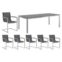 OUTLIV. Rimini Gartenmöbelset 7-tlg. Mit Tisch 220x100 Cm Silber-Schwarz/Zement Dunkel