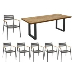 Solpuri Pia Gartenmöbel-Set 7-tlg. Tisch 200x100cm Anthrazit/Natur