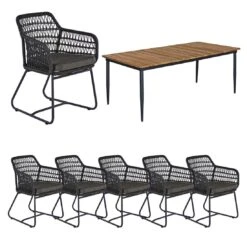 OUTLIV. Verona Gartenmöbelset 7-tlg. Mit Gartentisch 220x100cm Dunkelgrau